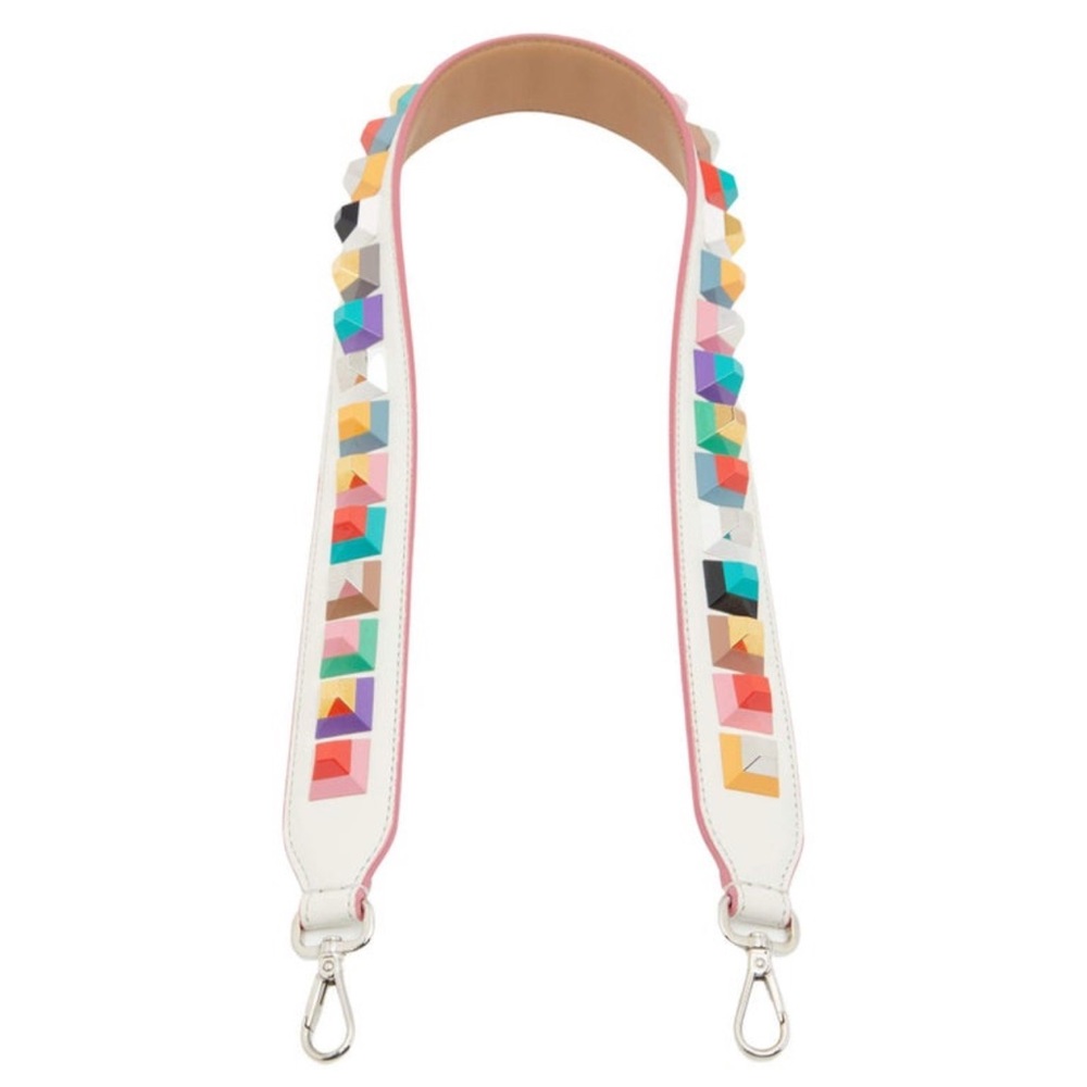 FENDI Vitello Dolce Plexiglass Bi-Color Studded Strap White Ice Cuoio Multicolor
